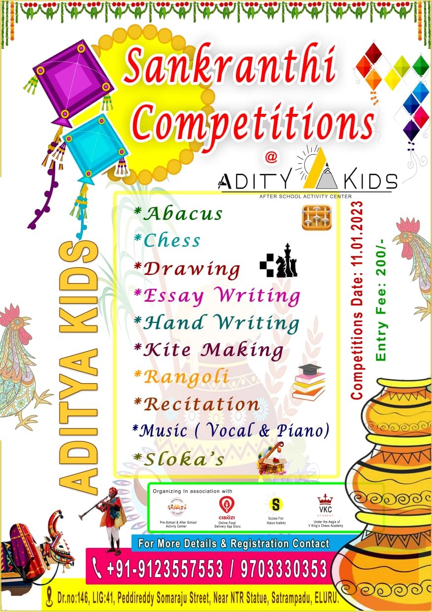 Aditya Kids Eluru and V Kings Chess Academy Combinedly organizing Sankranthi Competitions: